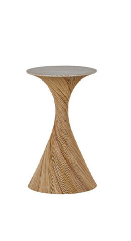 Kirk drink table white top hourglass shaped base in wood
